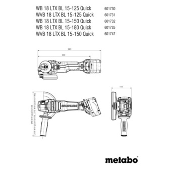 Metabo WB18LTX BL 15-125 Quick akkukulmahiomakoneen runko